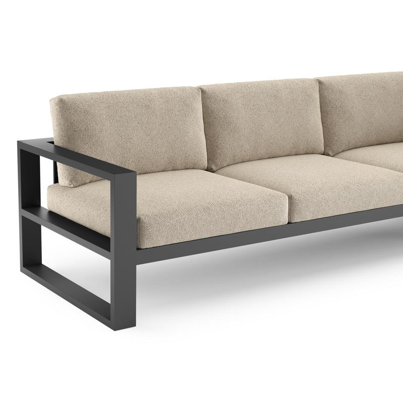 Verato loungehoek in zwart aluminium met bora desert all weather cosytica kussen