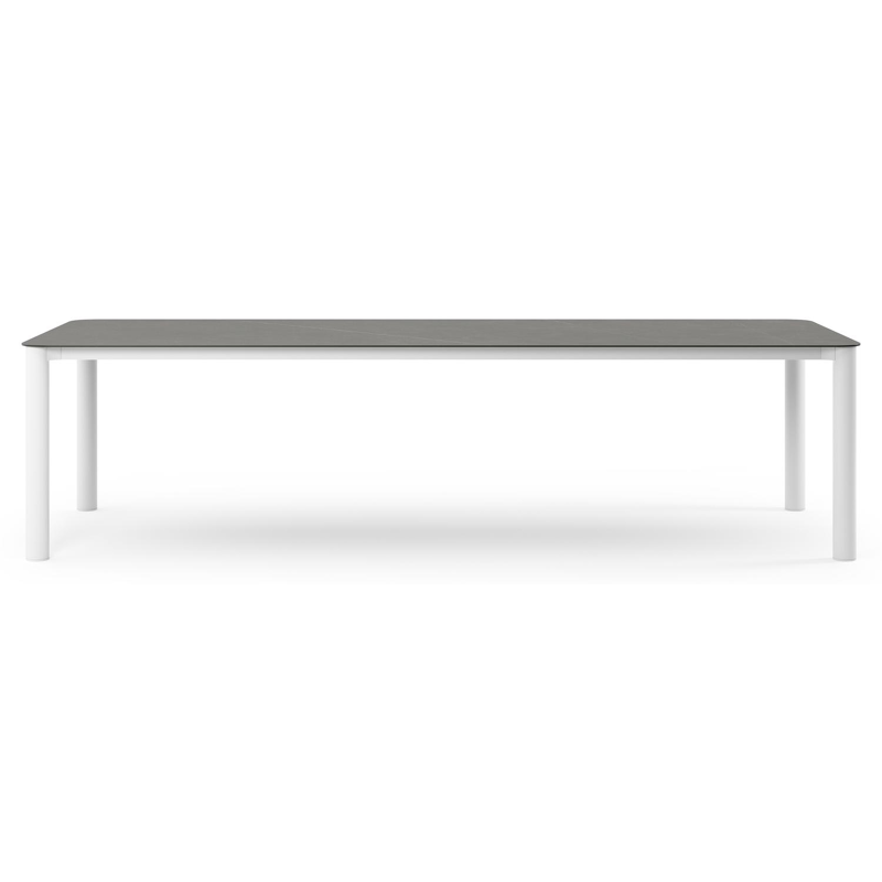 Table de jardin Orso rectangulaire arrondi en aluminium blanc et céramique pleine Calatorao - Lg. 290 x Lrg. 110 x Haut. 73.5 cm