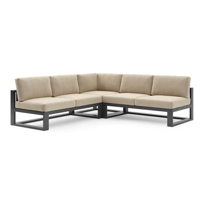 Verato loungehoek in zwart aluminium met althea camel all weather cosytica kussen