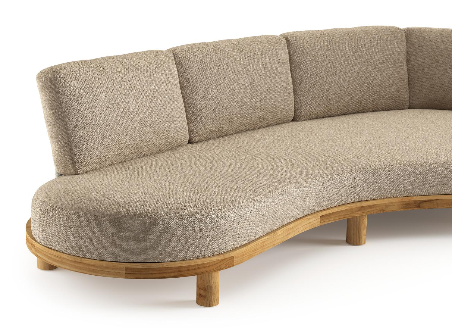 Canapé de jardin Donato en teck et coussins en all weather cosytica madagascar oak