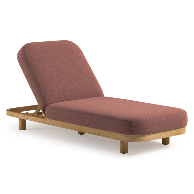 Chaise longue réglable Donato en teck avec All Weather Solica slow alezan coussin