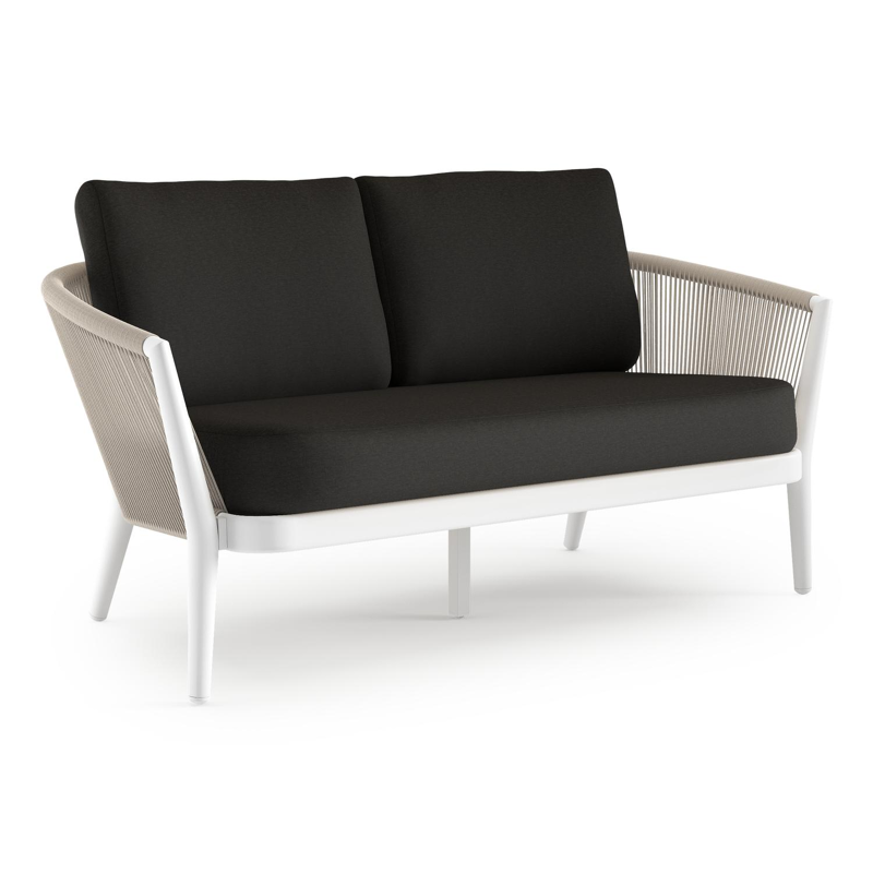 Orso loungebank in wit aluminium en beige verticaal geweven ronde rope met Heritage Char all weather sunbrella® luxe kussen
