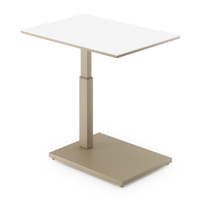 Table d'appoint pop-up Cirello rectangulaire en aluminium beige et céramique pleine Arctic White - Lg. 69.5 x Lrg. 50 x Haut. 66 cm