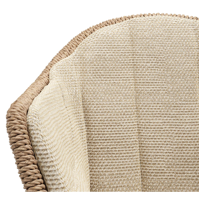 Pagino tuinstoel in wit aluminium en naturel ronde wicker met zitkussen in All Weather Cosytica Althea Camel