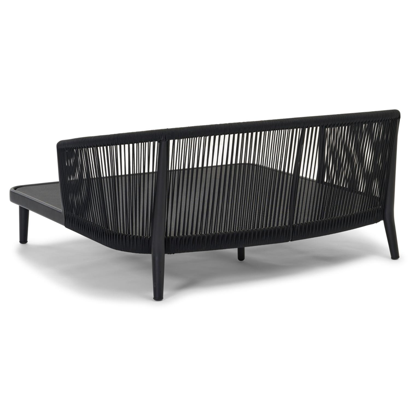 Orso dubbel ligbed in zwart aluminium en zwart verticaal geweven ronde rope met savane tornado All Weather Sunbrella® luxe kussen