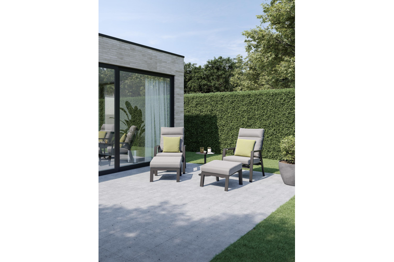 Mismo loungestoel in zwart aluminium met grijs weather+ softtouch kussens