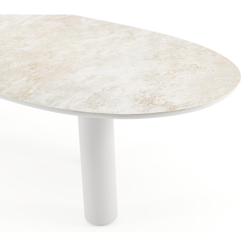 Table de jardin Amico organique en aluminium blanc et céramique pleine Rapolano - Lg. 280 x Lrg. 120 x Haut. 73.5 cm