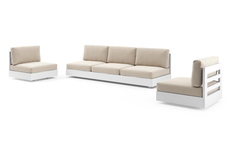 Salon de jardin Como en aluminium blanc et coussins en all weather sunbrella® luxe lopi sand