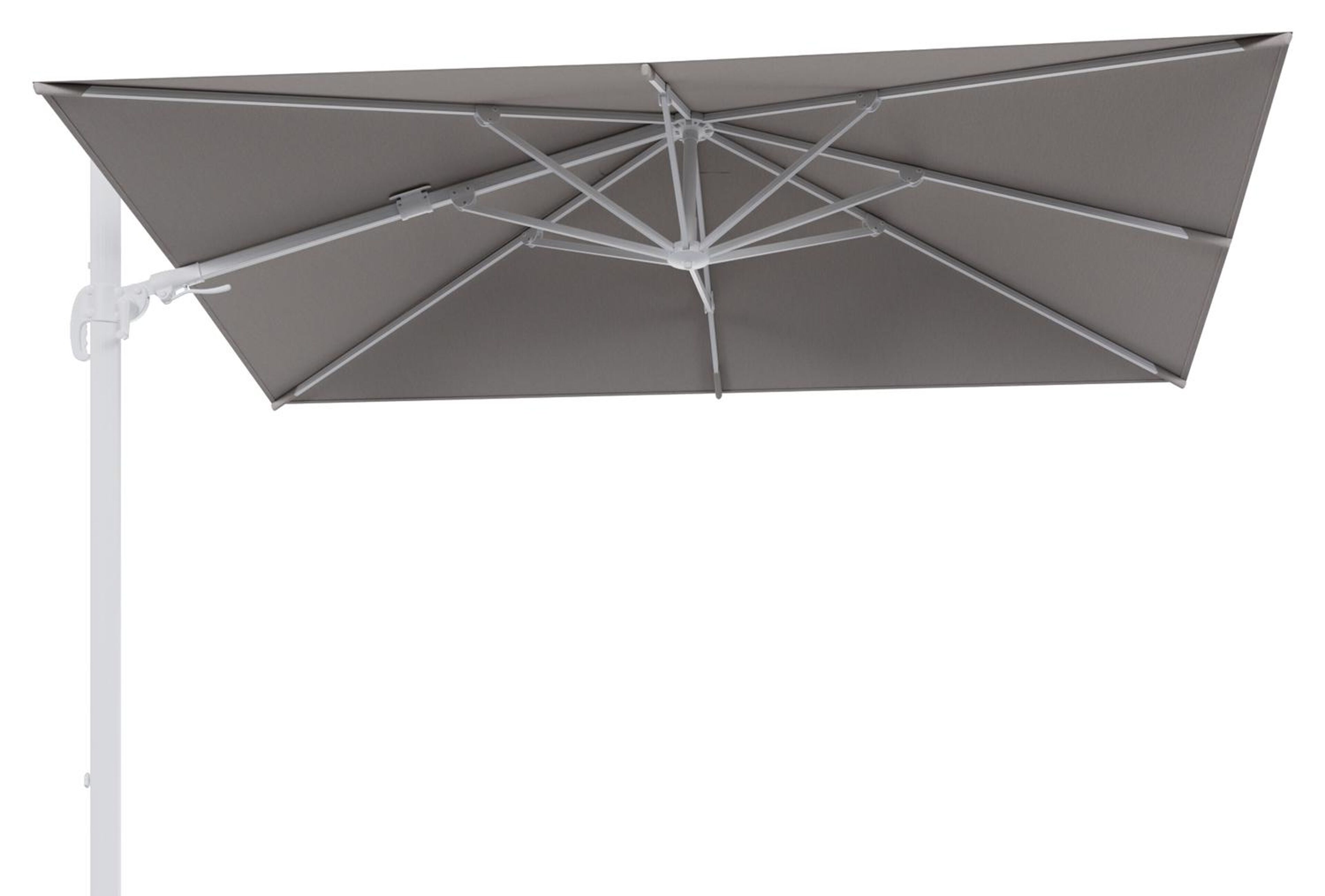 Avola zweefparasol met tiltfunctie in wit aluminium met natte graumel chalk all weather sunbrella® premium parasoldoek - L1 200 x L2 300 cm (zonder voet)