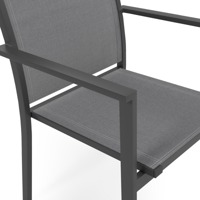 Ensemble de jardin Calobra avec table extensible en aluminium noir avec plateau de table en verre gris et 10 chaises de jardin empilables Bareto