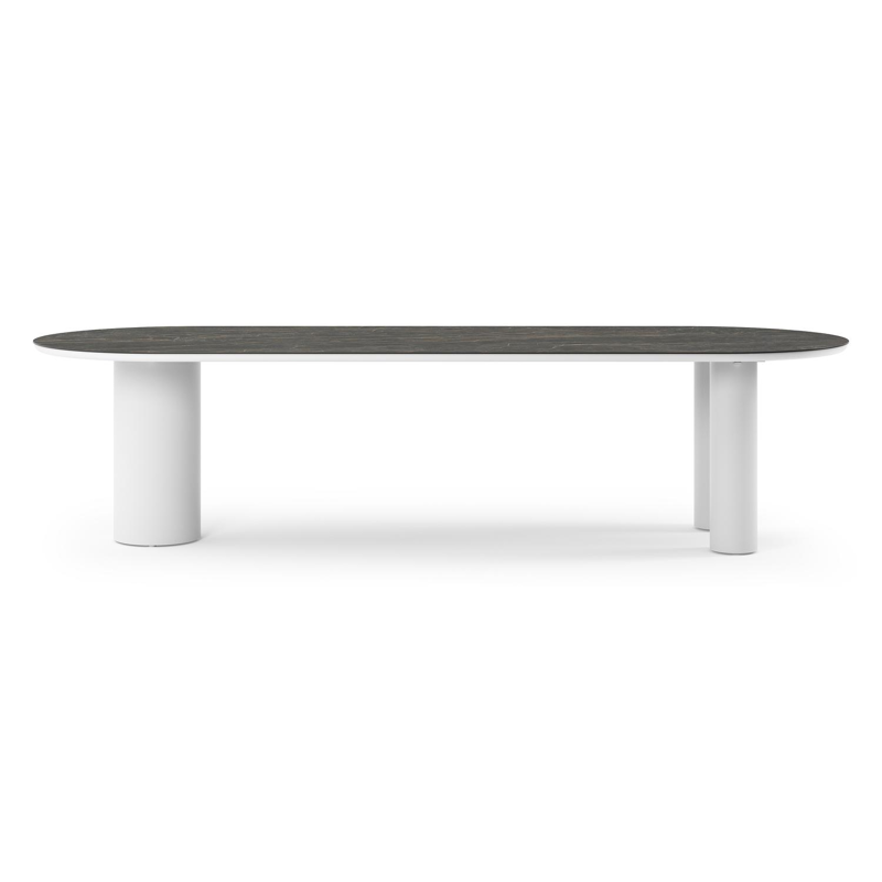 Como tuintafel ovaal in wit aluminium en volkeramiek Black Obsession - L 300 x B 110 x H 74 cm