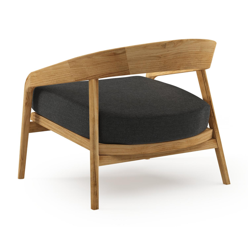 Lacrima loungestoel in teak met chartres sooty all weather Sunbrella® luxe kussen