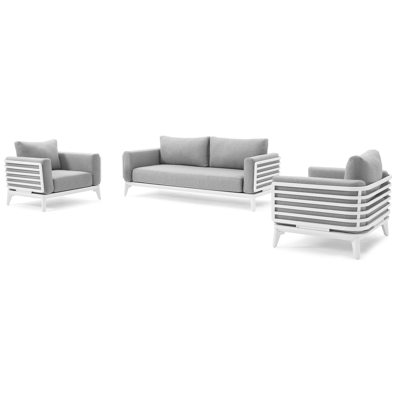 Salon de jardin Mosa en aluminium blanc avec coussins en weather+ softtouch gris