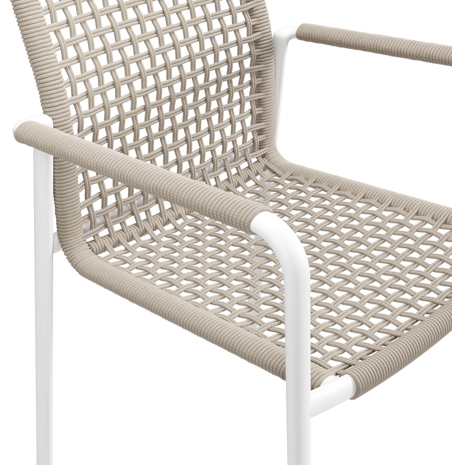 Chaise de jardin Como en aluminium blanc et corde ronde tissée carrée beige