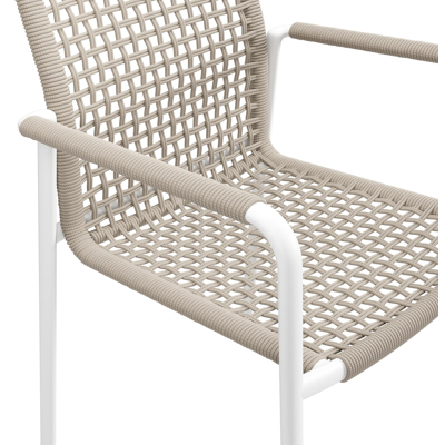 Como tuinstoel in wit aluminium en beige vierkant geweven ronde rope