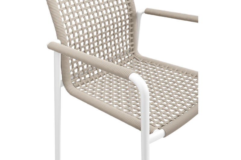 Como tuinstoel in wit aluminium en beige vierkant geweven ronde rope