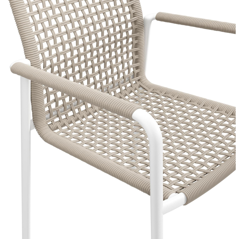 Como tuinstoel in wit aluminium en beige vierkant geweven ronde rope