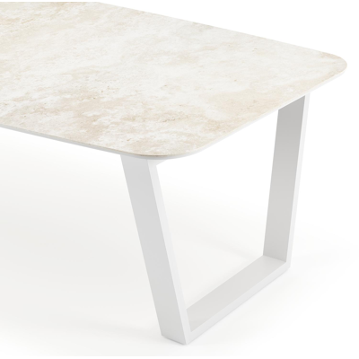 Table de jardin Pagino forme de bateau en aluminium blanc et céramique pleine Rapolano Lg. 255 x Lrg. 115 cm