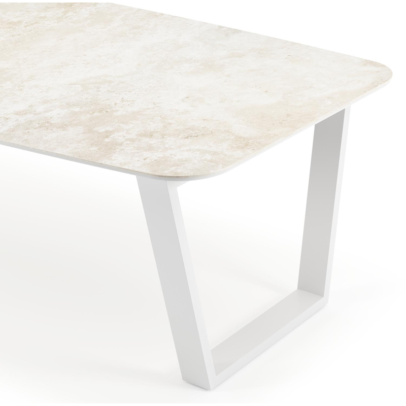 Table de jardin Pagino forme de bateau en aluminium blanc et céramique pleine Rapolano Lg. 255 x Lrg. 115 cm