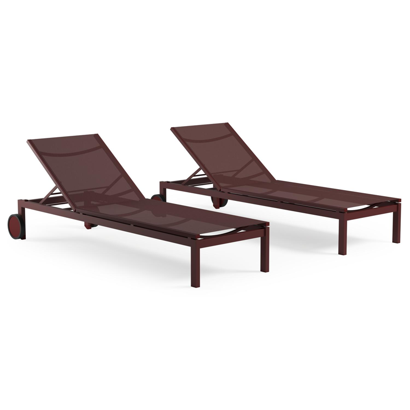 Set van 2 verstelbare Caravelle ligbedden in ruby aluminium