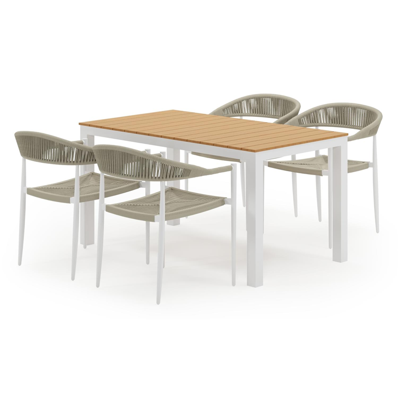 Toma tuinset in wit aluminium en polywood met 4 Guarda tuinstoelen