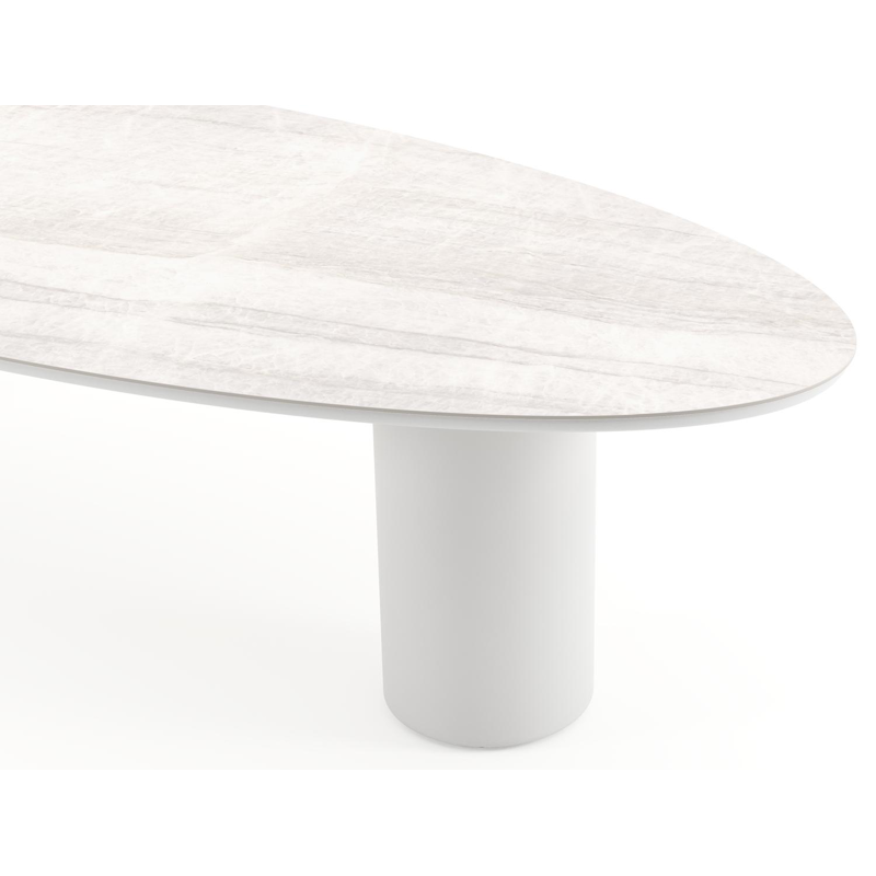 Table de jardin Amico oval en aluminium blanc et céramique pleine Taj Mahal - Lg. 320 x Lrg. 130 x Haut. 73.5 cm
