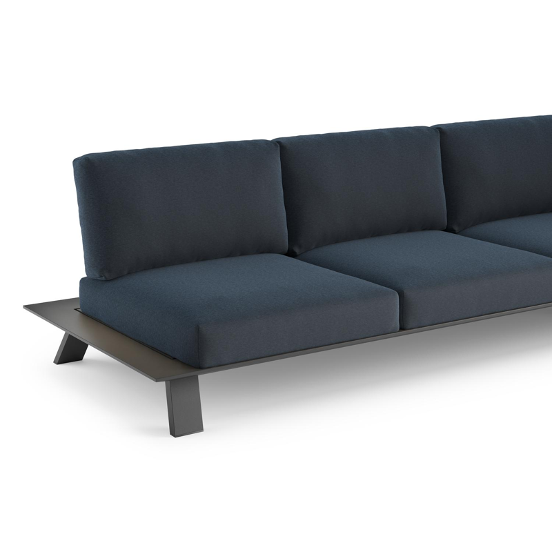 Cesano loungebank in zwart aluminium met heritage indigo all weather Sunbrella® luxe kussen