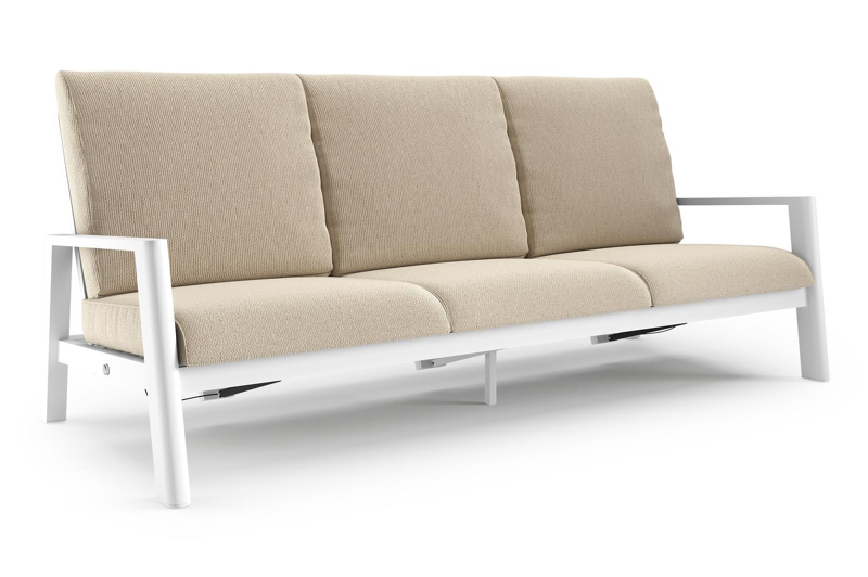 Canapé de jardin Cirello en aluminium blanc et coussins en all weather cosytica althea chalk