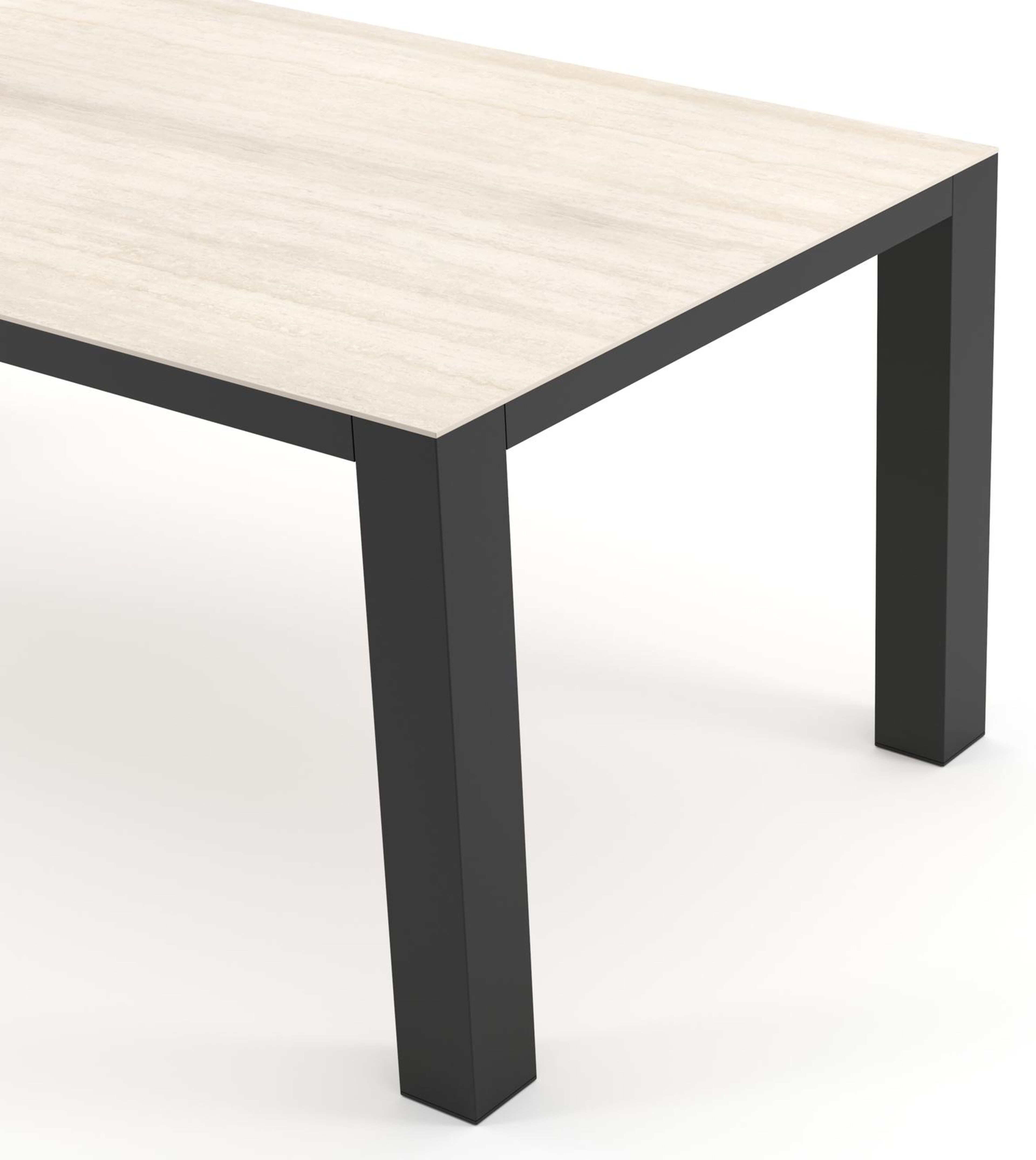 Table de jardin Nano rectangulaire en aluminium noir et céramique pleine Travertino Bianco - Lg. 200 x Lrg. 100 x Haut. 75 cm