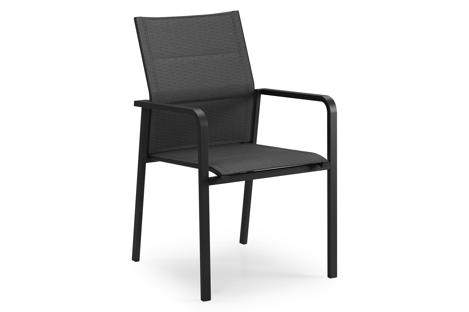 Como stapelbare tuinstoel in zwart aluminium en zwart comfort textilene