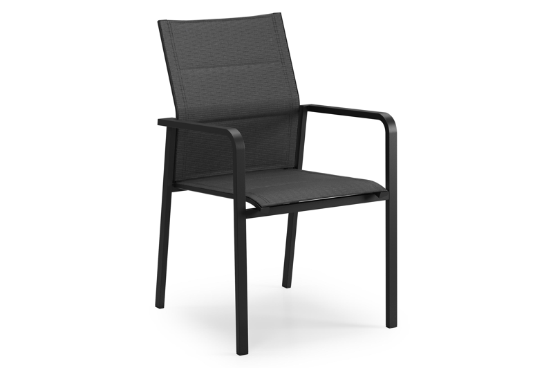 Como stapelbare tuinstoel in zwart aluminium en zwart comfort textilene