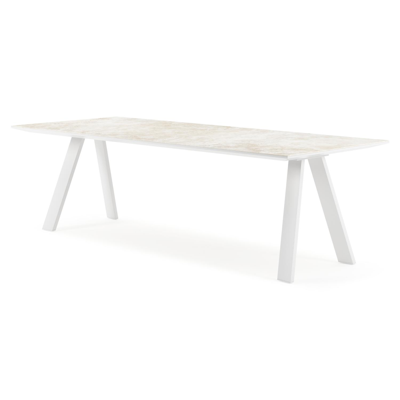 Table de jardin Cesano rectangulaire en aluminium blanc et céramique pleine Rapolano Lg. 240 x Lrg. 100 cm