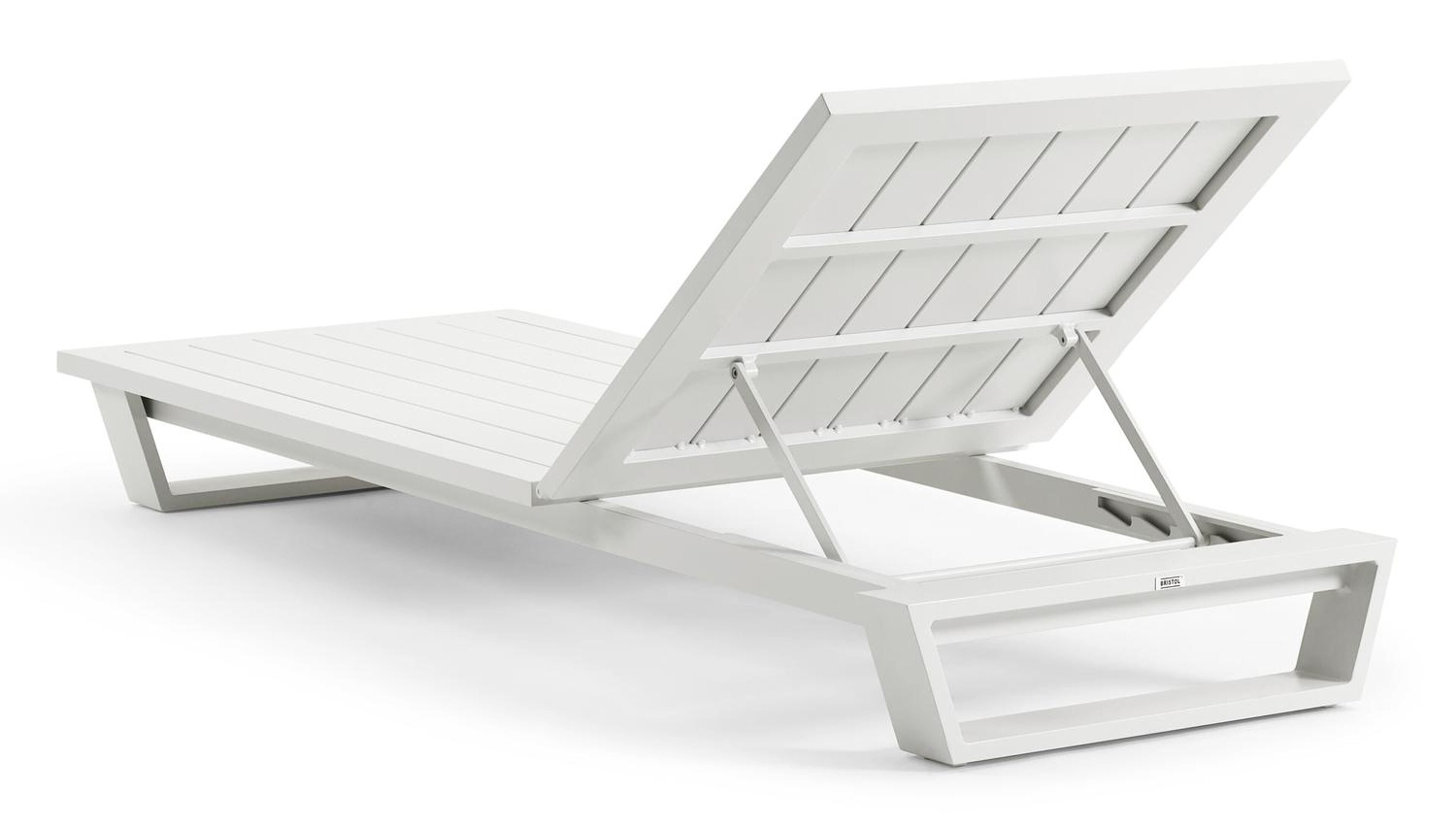 Pagino verstelbaar ligbed in wit aluminium met savane nimbus all weather sunbrella® luxe kussen