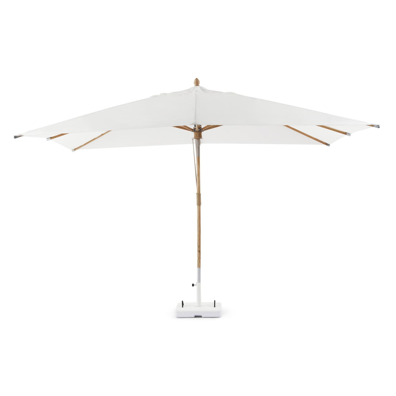 Pescara staanparasol met tiltfunctie in teak met wit polyester parasoldoek - L1: 300 x L2: 400 cm (met voet)