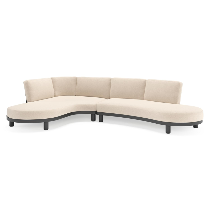 Salon de jardin d'angle Donato en aluminium noir et coussins en all weather sunbrella® luxe Heritage Ash