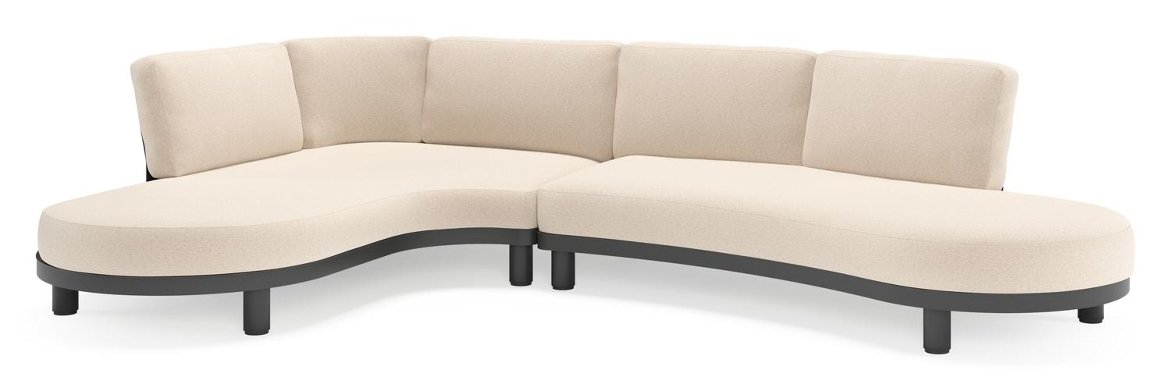 Salon de jardin d'angle Donato en aluminium noir et coussins en all weather sunbrella® luxe Heritage Ash