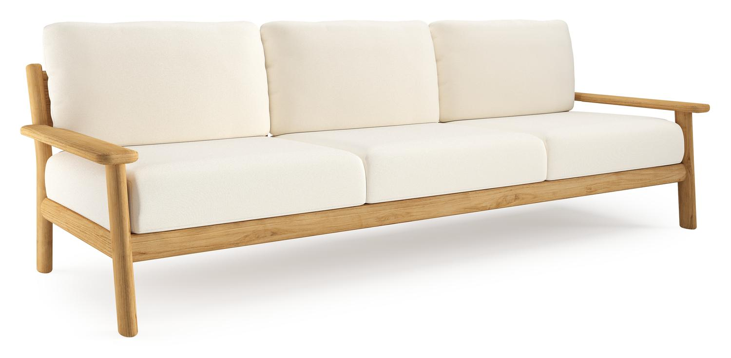 Amaro loungebank in teak met natte white all weather sunbrella® luxe kussen