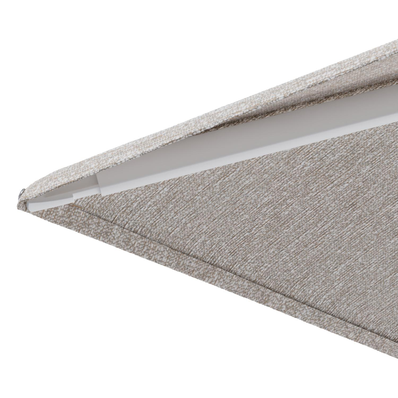 Minore zweefparasol met tiltfunctie in wit aluminium en Tundra Sand All Weather Sunbrella® Luxe parasoldoek - L1 280 x L2: 370 cm met parasolvoet Minore 260 kg met wielen