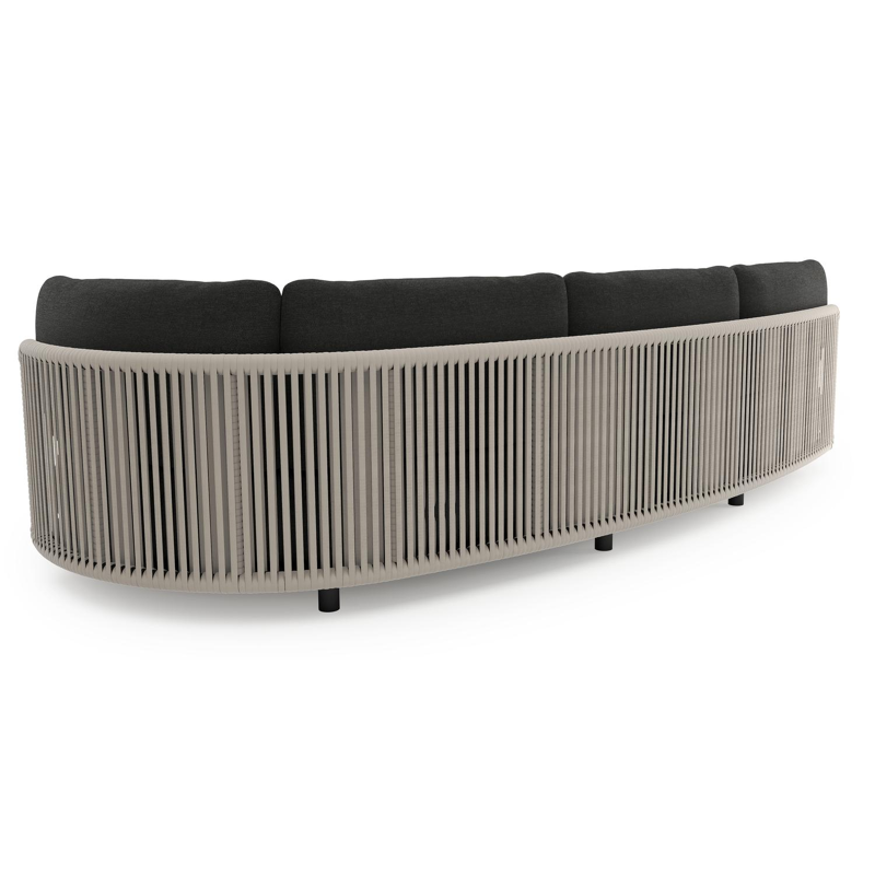 Lomano loungebank in zwart aluminium en beige verticaal geweven luxe vlakke rope met chartres sooty all weather sunbrella® luxe kussen