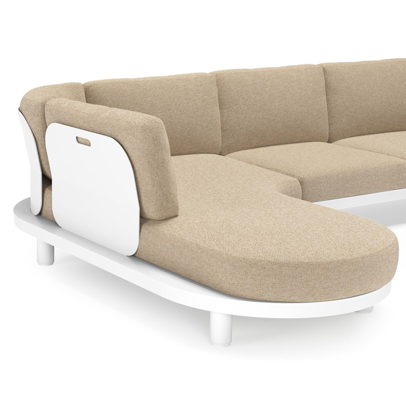 Donato loungehoek in wit aluminium met all weather cosytica Madagascar Oak kussen