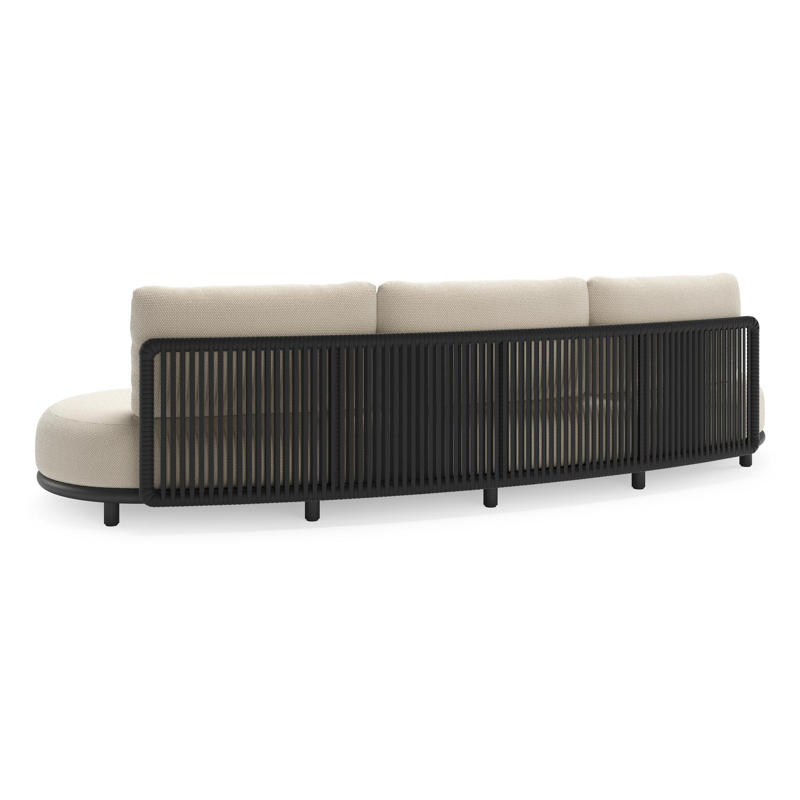 Lomano loungebank in zwart aluminium en zwart verticaal geweven luxe vlakke rope met althea off white all weather cosytica kussen