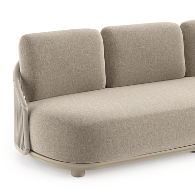 Vadelo loungeset in beige aluminium en beige verticaal geweven ronde rope met chartres pewter all weather sunbrella® luxe kussen