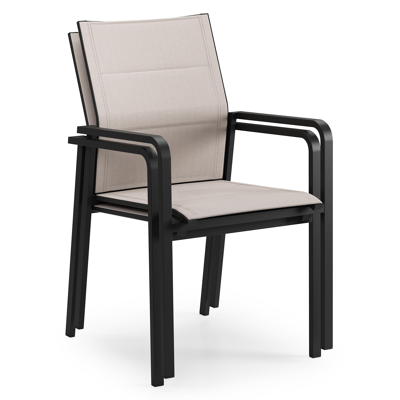 Como stapelbare tuinstoel in zwart aluminium en beige dubbele textilene