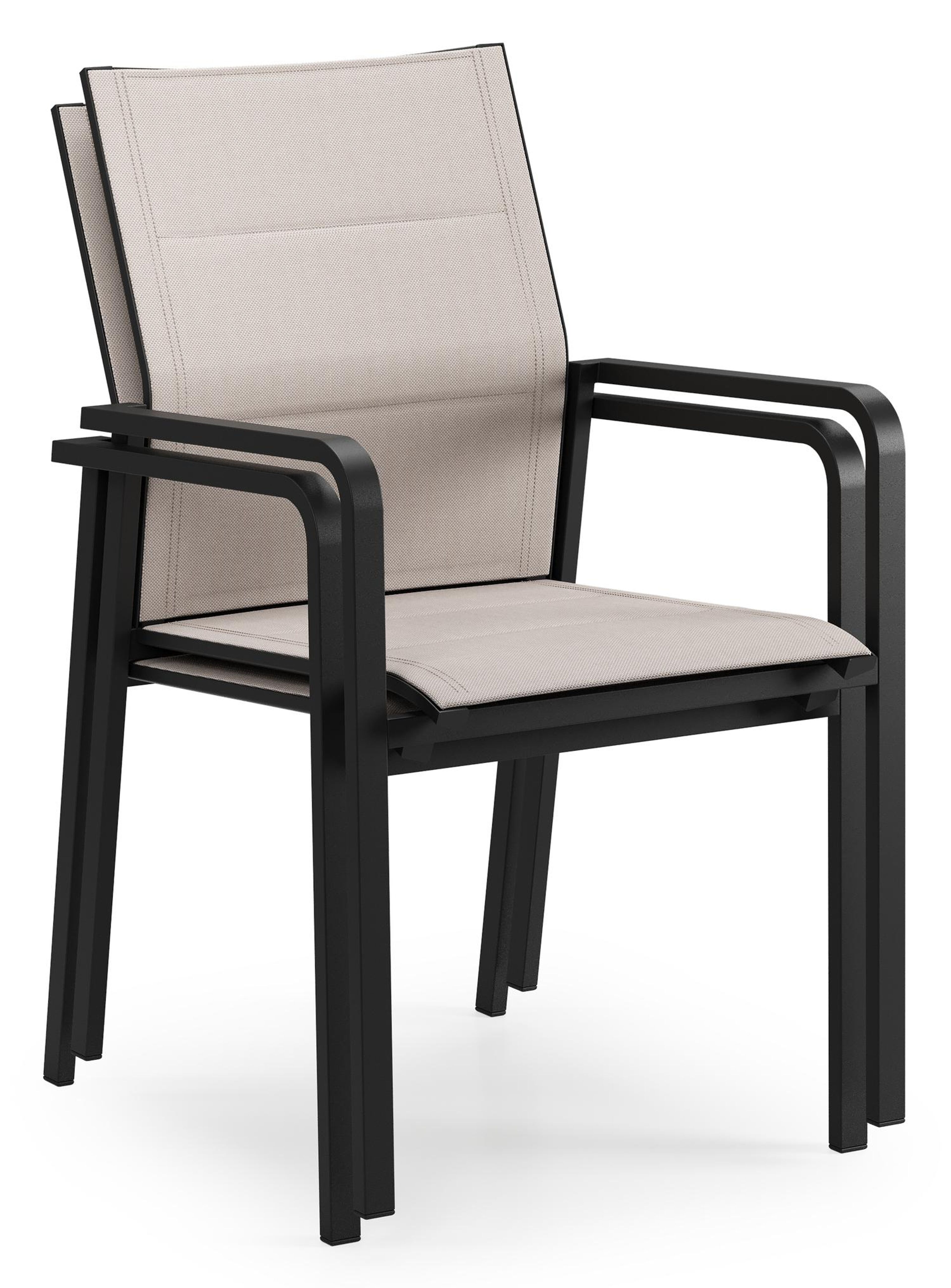 Como stapelbare tuinstoel in zwart aluminium en beige dubbele textilene