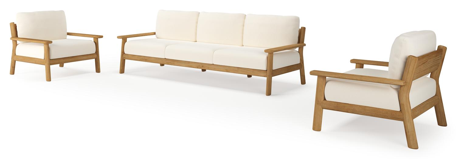 Amaro loungeset in teak met natte white all weather sunbrella® luxe kussen