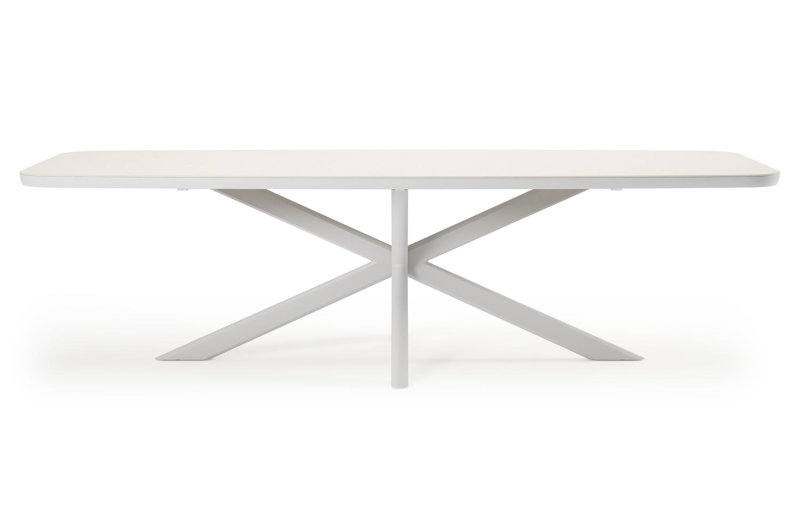 Pamplona bootvormige tuinset in wit aluminium en sintered stone crema minerale met 8 Matera tuinstoelen