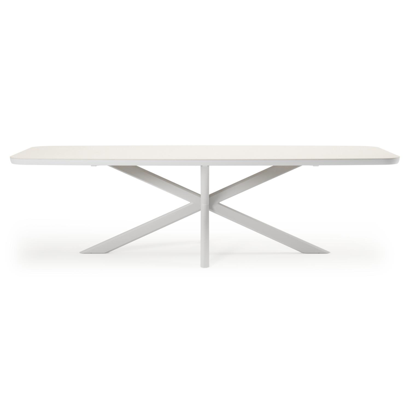 Pamplona tuintafel bootvorm in wit aluminium en sintered stone Crema minerale - L 270 x B 115 x H 72 cm