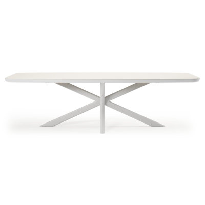 Pamplona bootvormige tuinset in wit aluminium en sintered stone crema minerale met 8 Matera tuinstoelen