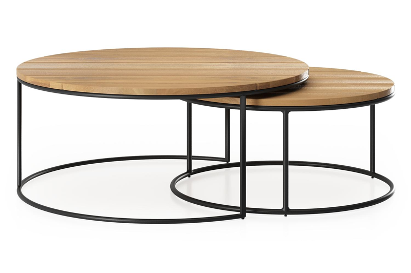 Tables basses Fano en noir aluminium et teck - Diam. 85/65 x Haut. 35/30 cm