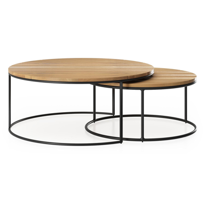 Tables basses Fano en noir aluminium et teck - Diam. 85/65 x Haut. 35/30 cm